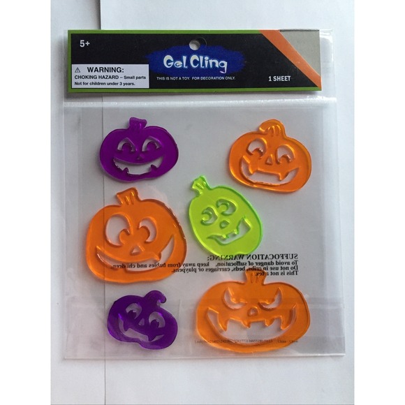 The Unbranded Brand Other - NEW HALLOWEEN‎ 6 pc Window Gel Clings Decoration Spooky Jack-o-Lantern Pumpkins!